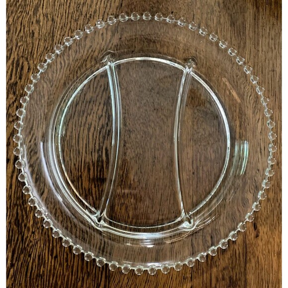 IMPERIAL GLASS-OHIO CANDLEWICK GLASS 10 1/2" 3 PART ROUND RELISH BOWL  Vintage - Picture 3 of 4